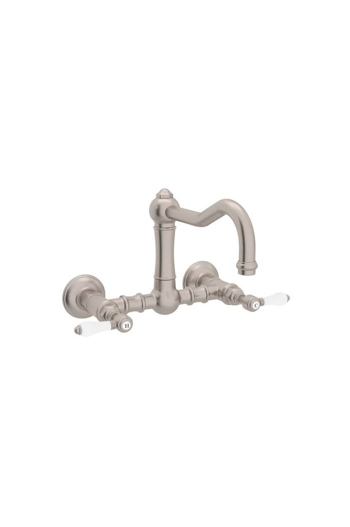 Rohl A1456LPSTN-2 Acqui Italian Kitchen Wall Mount Column Spout Bridge Faucet in Satin Nickel