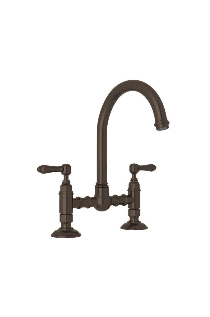 Rohl A1461LMTCB-2 San Julio Italian Kitchen Deck Mount C-Spout Bridge Faucet in Tuscan Brass