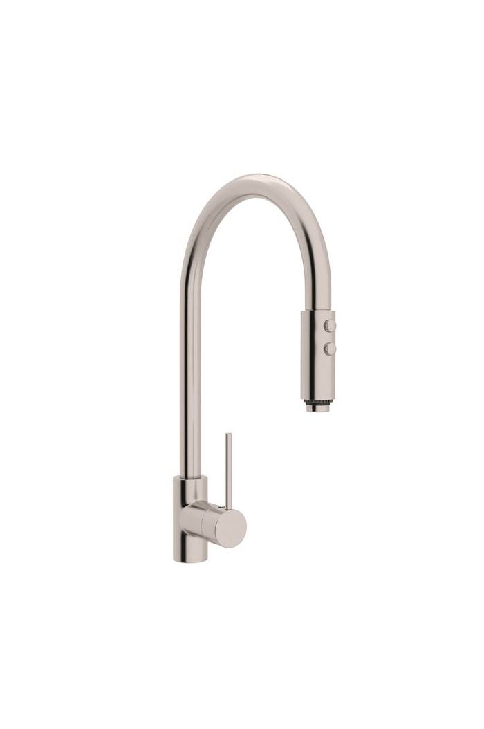 Rohl LS57L-STN-2 Pirellone Side Lever Pull-Down High Spout Kitchen Faucet in Satin Nickel