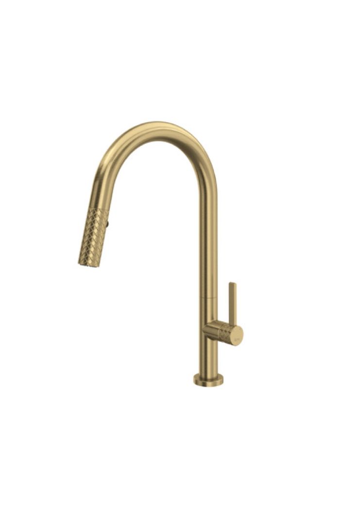 Rohl TE55D1LMAG Tenerife 1.75 GPM Single Hole Pull Down Kitchen Sink Faucet with C-Spout in Antique Gold