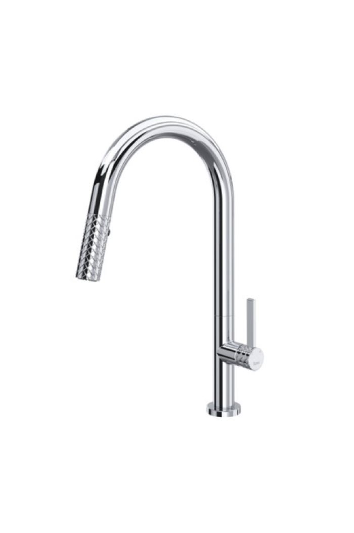Rohl TE55D1LMAPC Tenerife 1.75 GPM Single Hole Pull Down Kitchen Sink Faucet with C-Spout in Polished Chrome