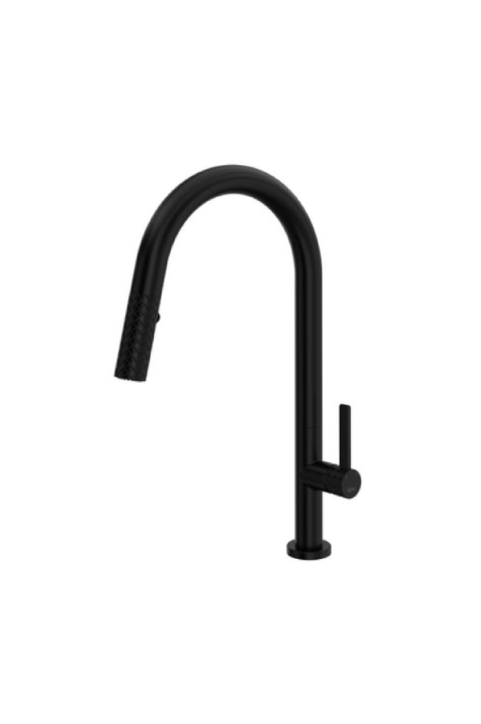 Rohl TE55D1LMMB Tenerife 1.75 GPM Single Hole Pull Down Kitchen Sink Faucet with C-Spout in Matte Black