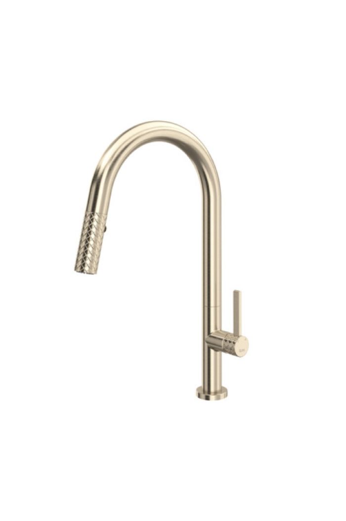 Rohl TE55D1LMSTN Tenerife 1.75 GPM Single Hole Pull Down Kitchen Sink Faucet with C-Spout in Satin Nickel