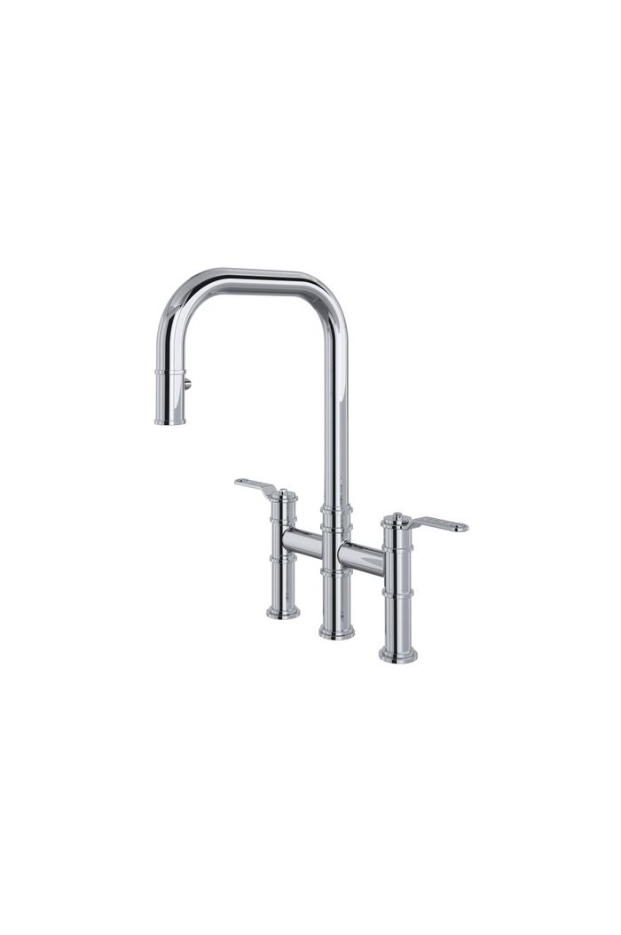 Rohl U.4551HT-APC-2 Armstrong 1.8 GPM Widespread Bridge Pull Down Kitchen Faucet in Polished Chrome