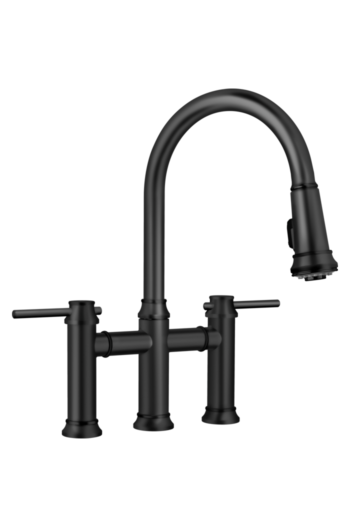 Blanco 443024 Empressa 1.5 GPM Pull-Down Bridge Kitchen Faucet in Matte Black