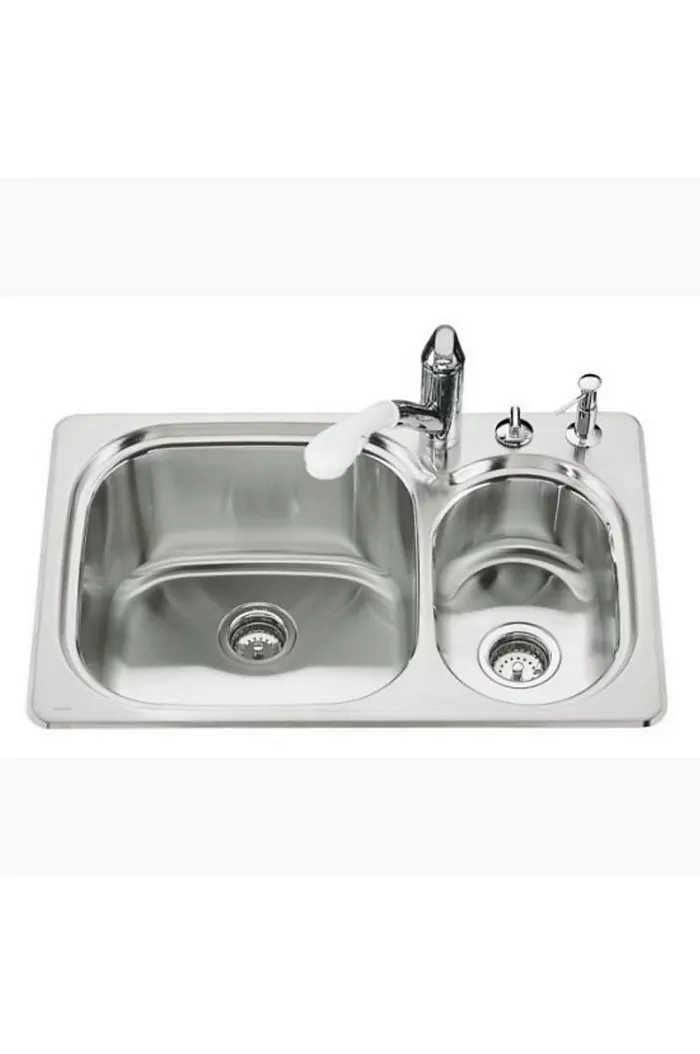 Kohler 3228-1-NA Ravinia 33" L X 22" H X 10" D High Low Self Rimming Kitchen Sink with Single Hole Faucet Punching in Brushed