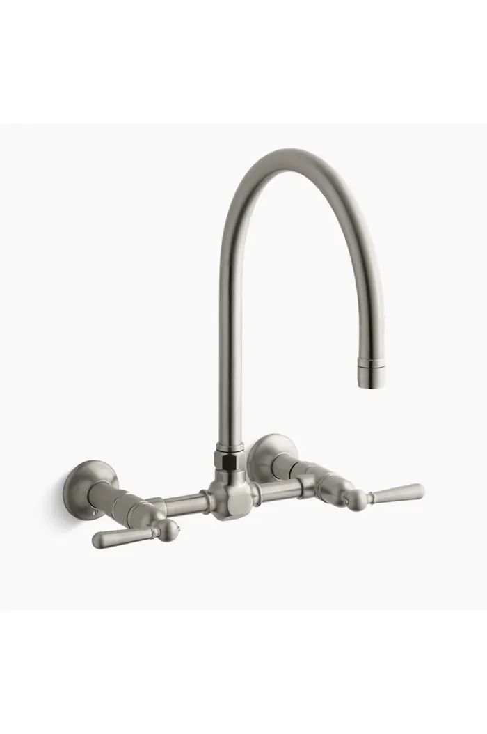 Kohler 7338-4-BS KOHLER K- HiRise Stainless Wall Mount Bridge Kitchen Faucet, Brushed Stainless